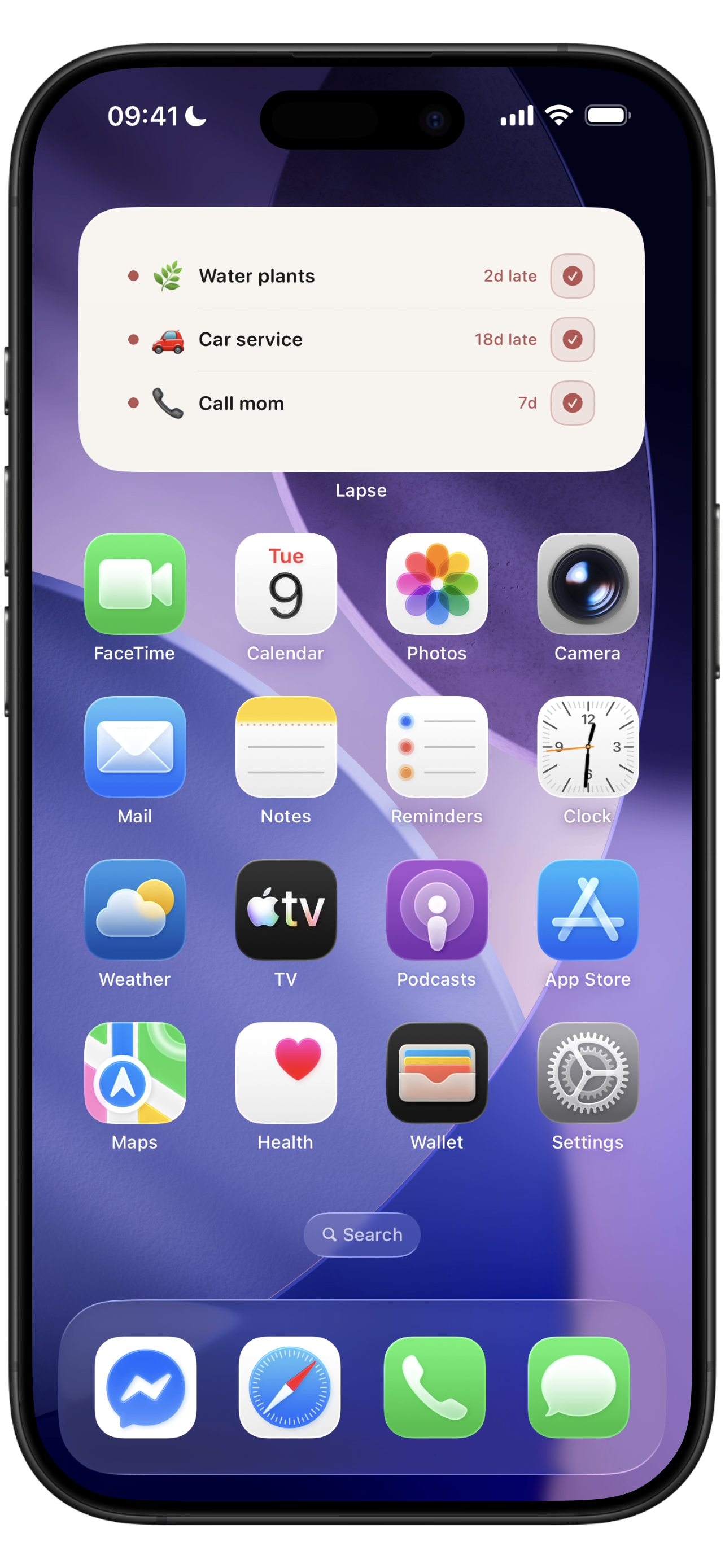 Lapse widget on the iPhone Home Screen.
